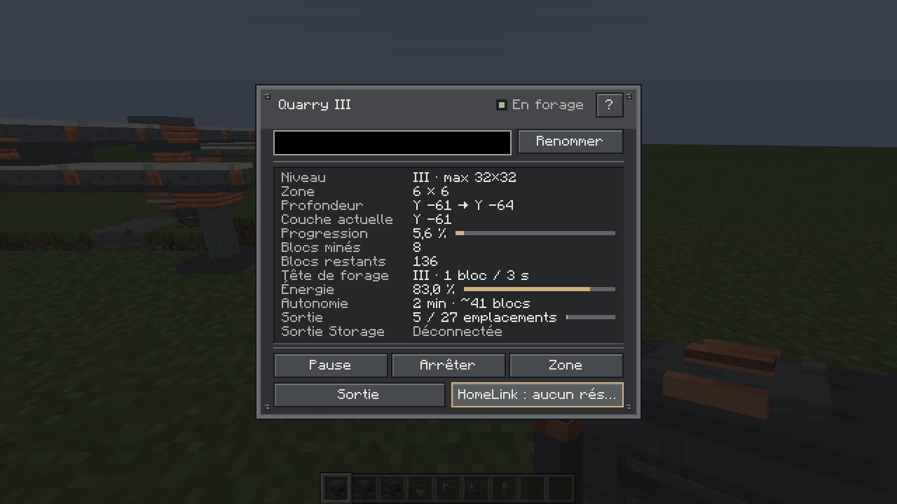 GUI de la Quarry en forage